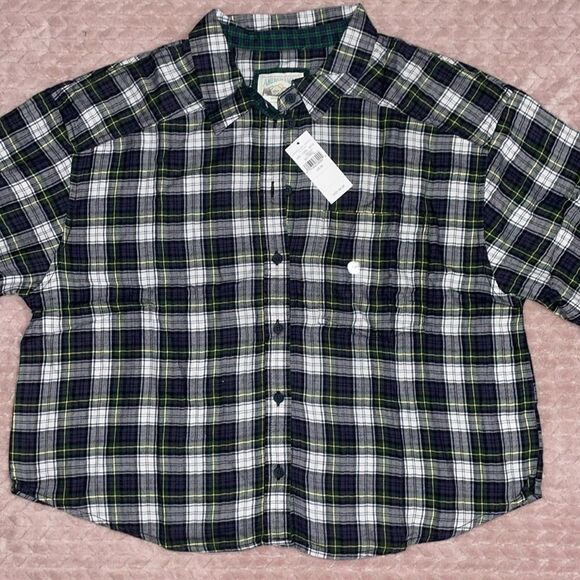 American Eagle Womens Oversized Green/Blue Plaid Button Front Top - Picture 1 of 5